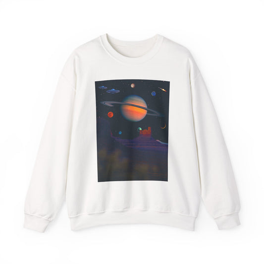 Space Planet Crewneck Sweatshirt – Retro Saturn & Planets Graphic